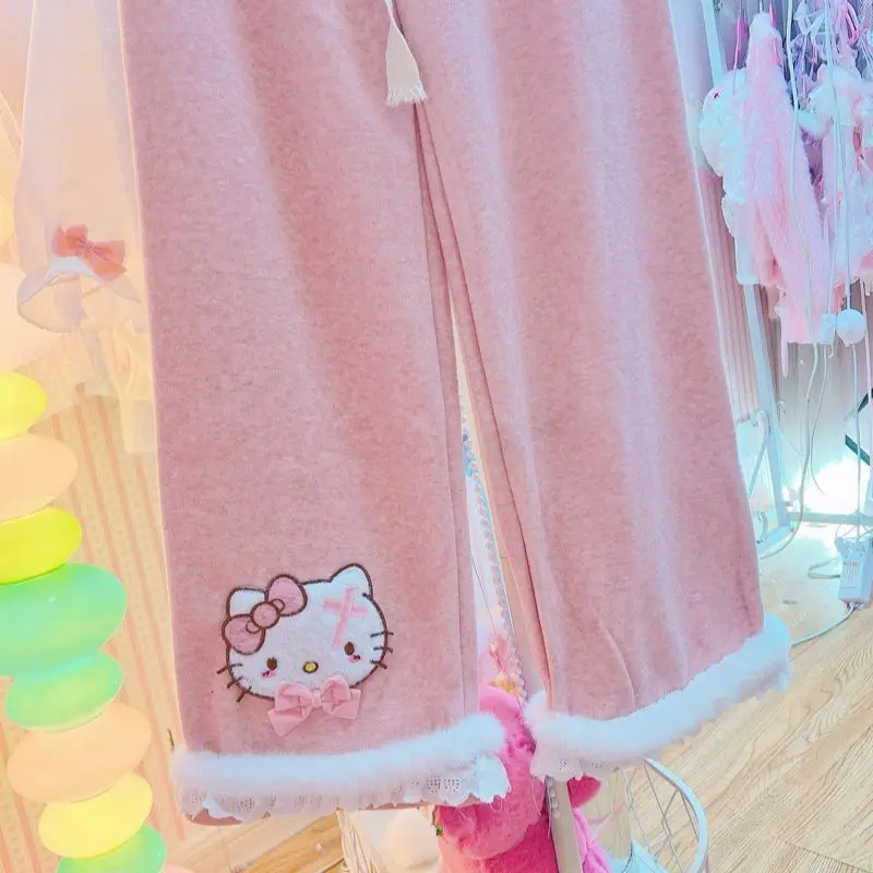 

HelloKitty Original Handmade Design Japanese Sweet and Cute Student Loose and Versatile Straight Leg with Thick Casual Pants
