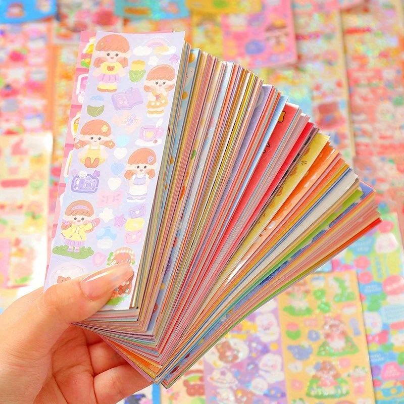 200PCS random Cute Stickers Goo Card Kawaii Cartoon Laser Sticker No repeat for Diary DIY Decoration