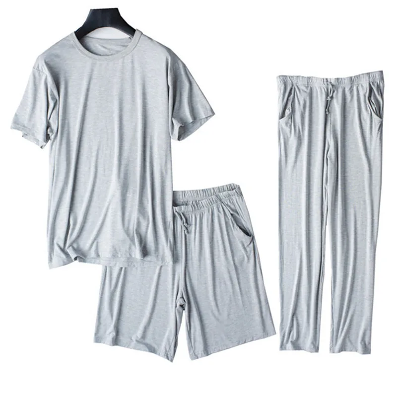 Fdfklak Large Size Male Home Suit Short Sleeve Shirt+Shorts+Trousers 3 Piece Set Spring Summer Modal Sleepwear Men Pajamas