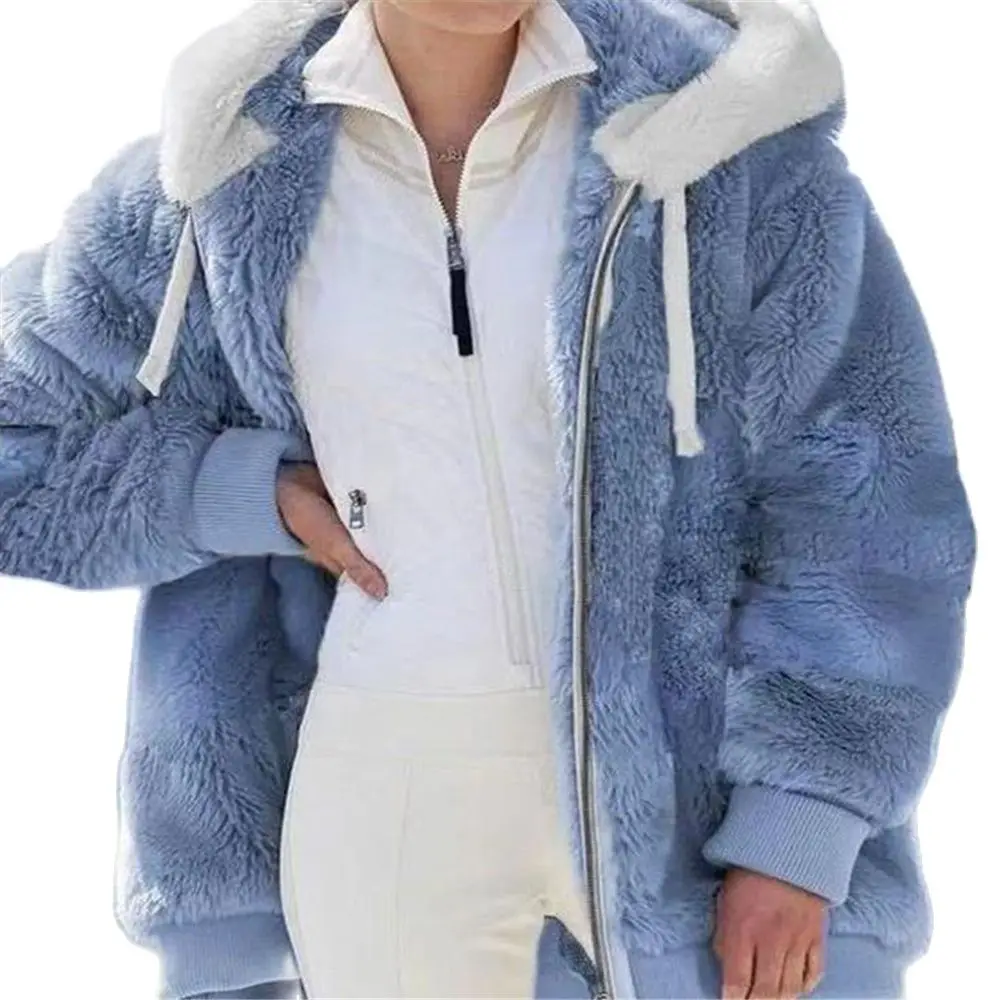 Hot Sale Fur Outerwear 2024 Winter Womens Coat Fashion Casual Ladies Clothes Hooded Zipper Ladies Jacket Cashmere Jacket 4XL 5XL