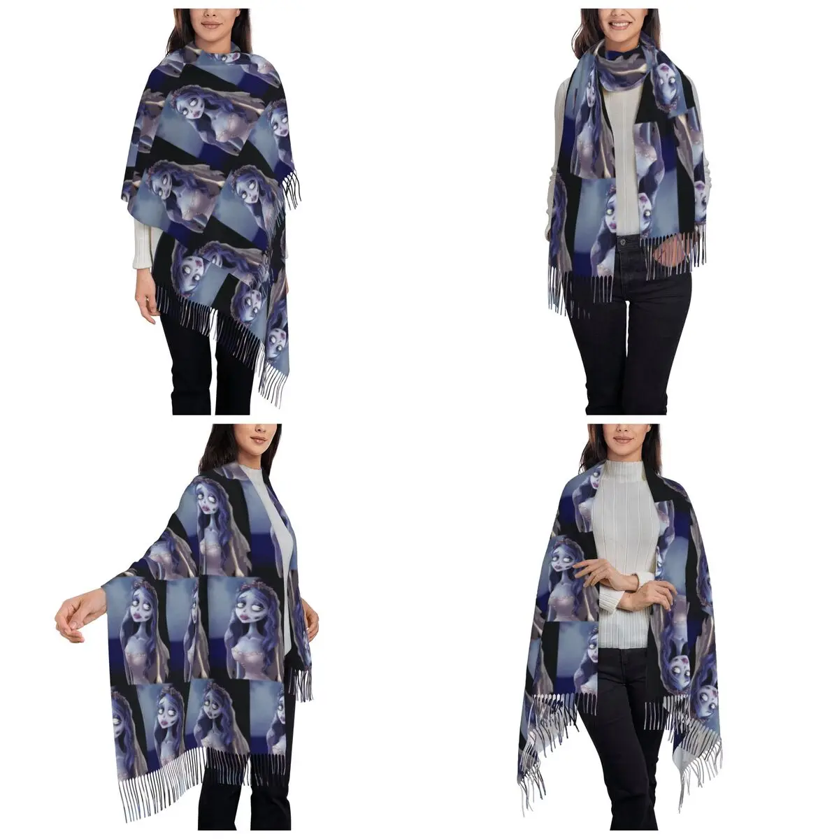 Emily The Corpse Bride Scarf Tassel Scarves Women Soft Warm Shawls and Wraps Long Fall Winter Shawl Wrap