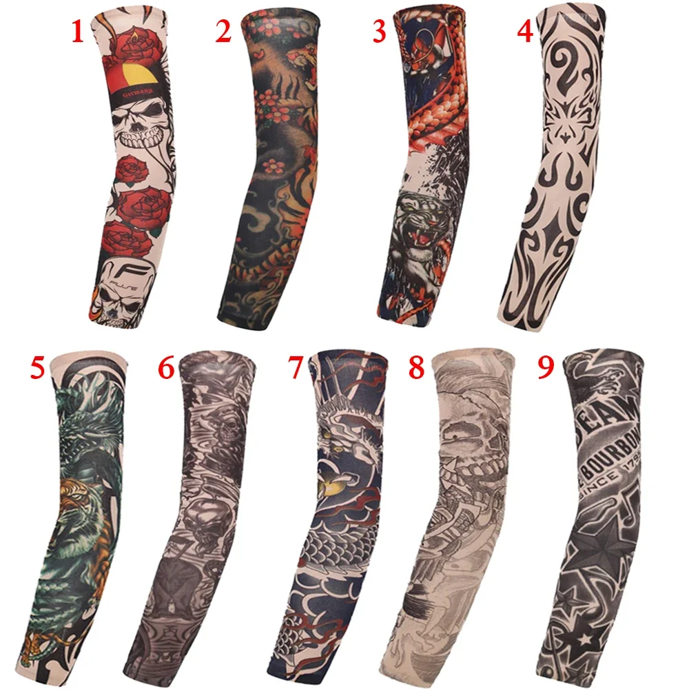 Mangas de brazo para tatuaje callejero, protección solar UV, cubierta de brazo sin costuras para conducción al aire libre, protector solar, guantes para hombres y mujeres, 1 ud.