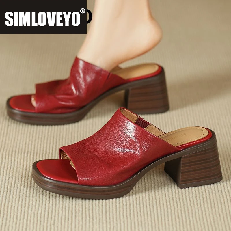 

SIMLOVEYO Роскошные женские босоножки из овчины с открытым носком на блочном каблуке 6 см, без шнуровки, мягкая повседневная женская обувь из натуральной кожи для отдыха