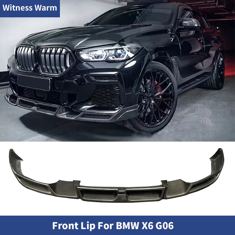 Car Front Bumper Lip Chin Spoiler For BMW X6 G06 2020 2021 2022 3Pcs/Set Carbon Fiber Front Lip Chin Apron