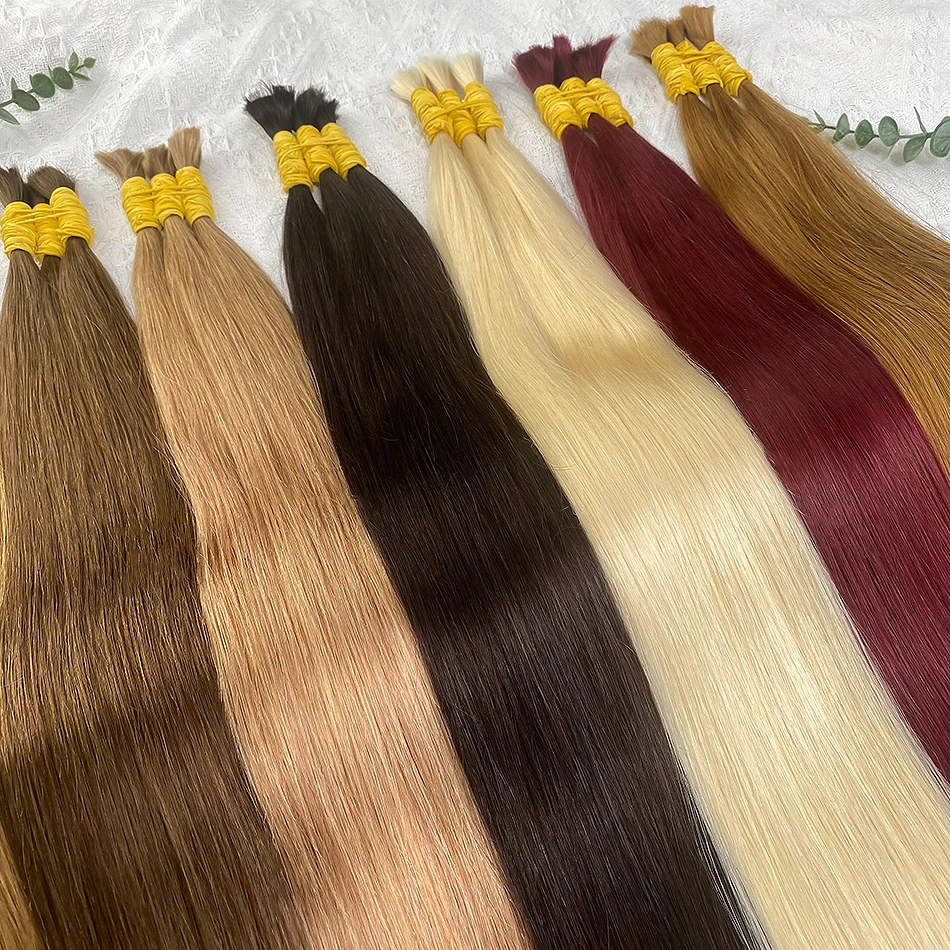 100%未加工人毛バルク、編み込み用レミーボヘミアンストレートウォーターウェーブバルクヘア、ノーウェフトバンドルヘア