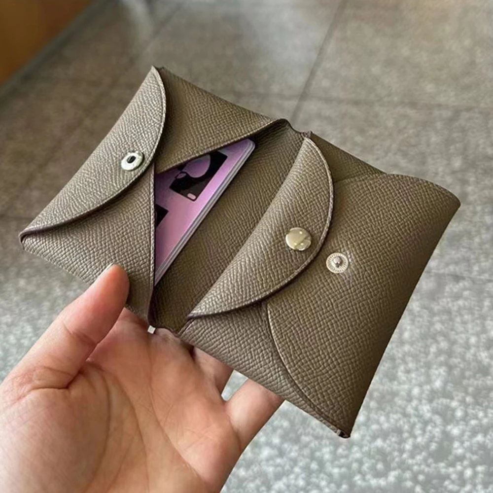 Luxury Leather Folded Coin Purse Fashion Men Gift Mini Credit Card Holder Wallet New Designer Simple Small Women Money Pouch Bag