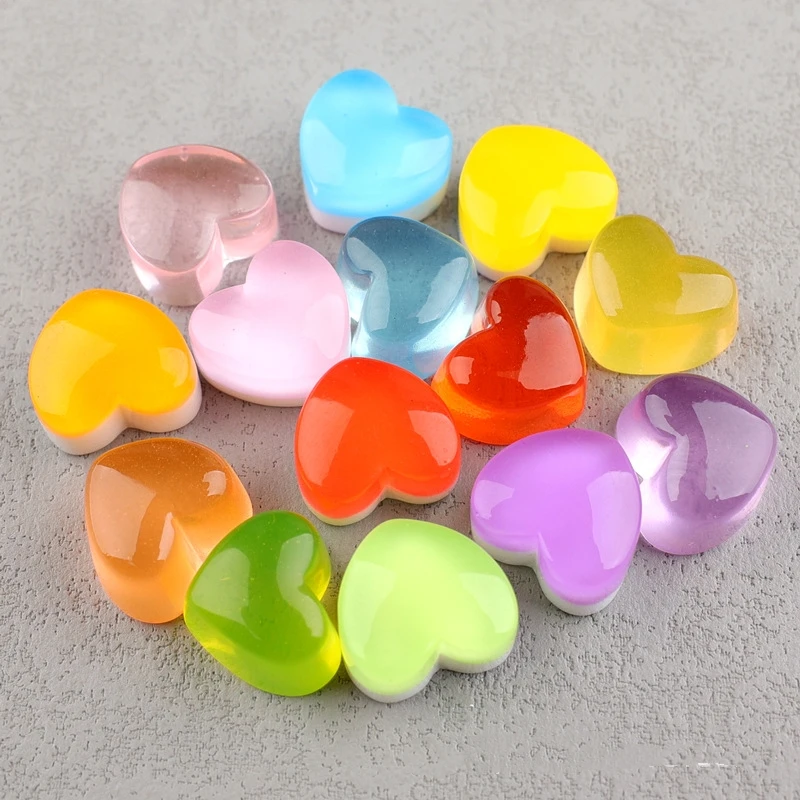 20pcs New Resin Jelly Flatback Cabochons for Girls Hairpin Decoration 17mm Cute Jelly Colors Heart Shape Embellishments for DIY