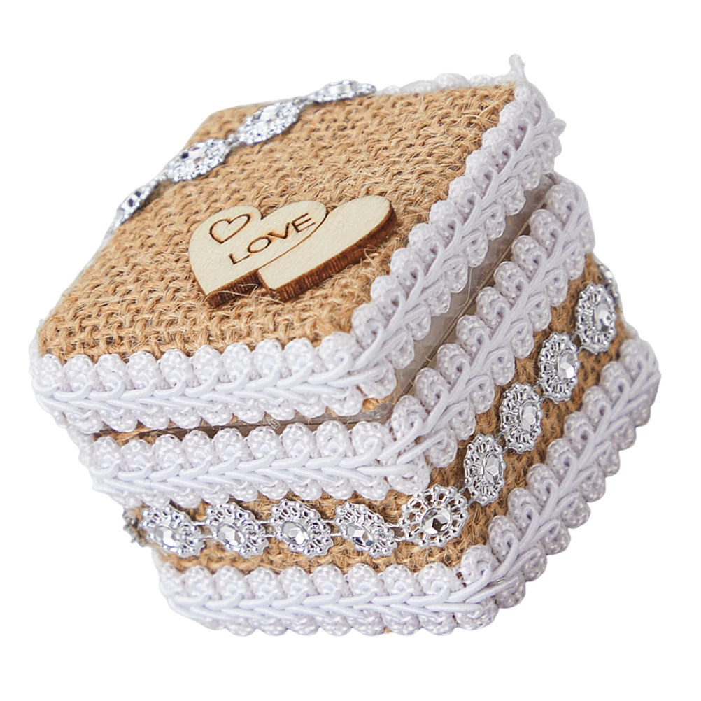 

Rustic Ring Box for Wedding Bridal Shower Engagement Proposal Velvet Jewelry Holder Double Heart woven Jute