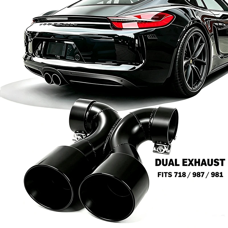 Passend für Porsche 987 981 718 Cayman Boxster 2006-2026, Auto-Tuning-Auspuffteile, Standard-Vierkant-zu-Doppel-Auspuff-Endrohr-Umrüstung.