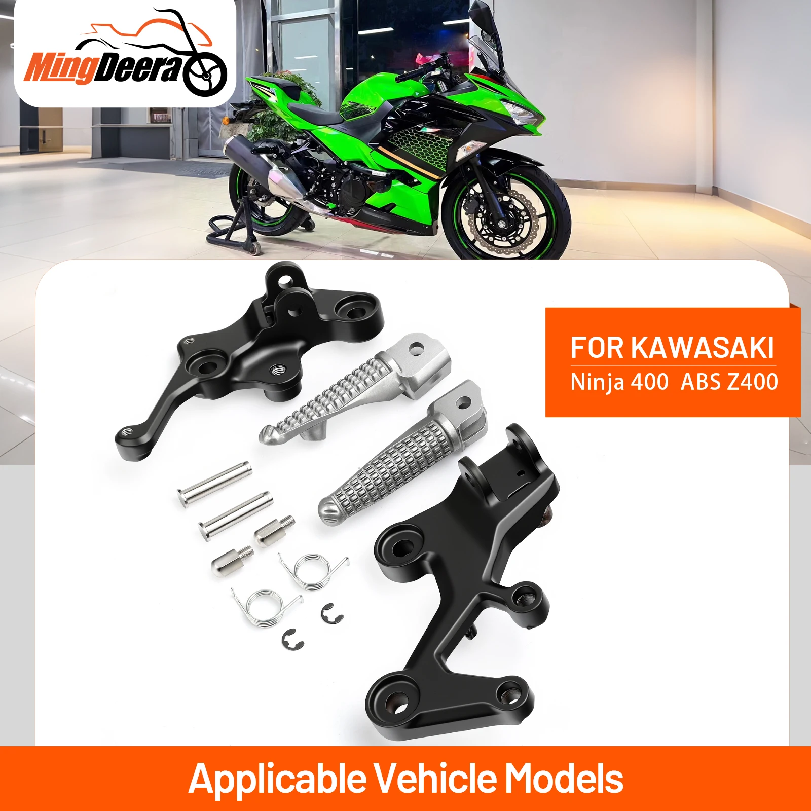 

Front Footrest Bracket For Kawasaki Ninja 400 Z400 Ninja 500 Z500 2018-2024 Black Foot Pegs Support