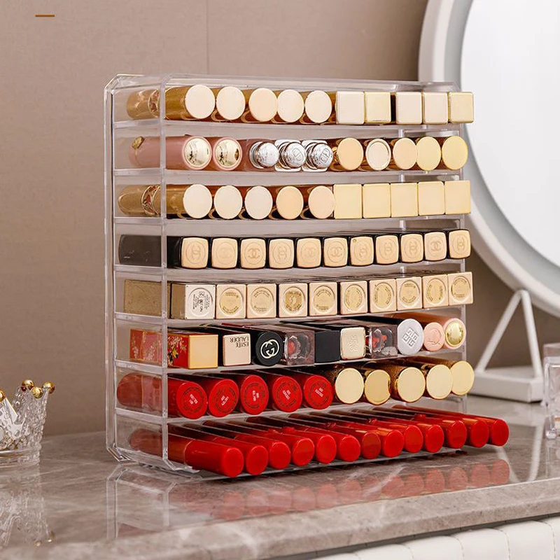 New Clear Lipstick Storage Box Acrylic Makeup Organizer Cosmetic Storage Rack Desktop Finishing Makeup Tools Compartment Holder