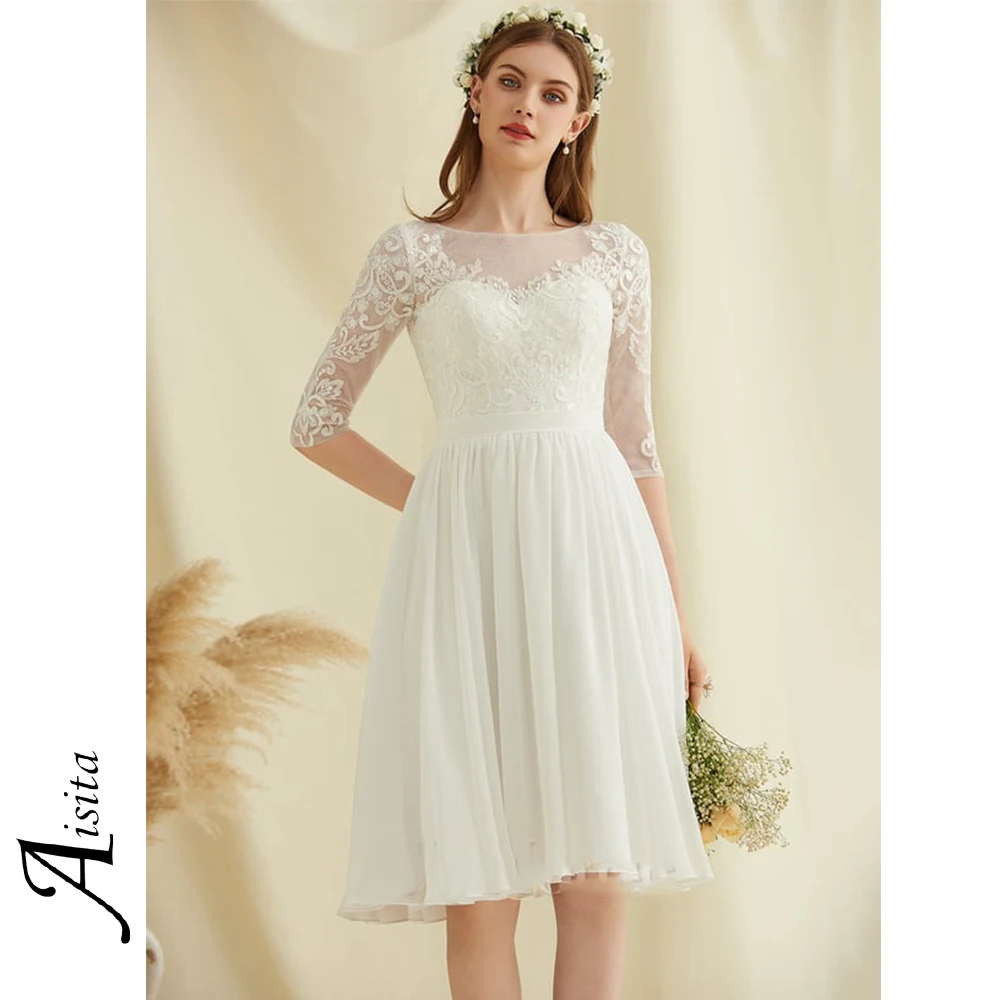 

Princess A Line Wedding Dresses Scoop Neck Bride Dresses With Sequins Chiffon Lace Wedding Dresses For Woman Dresses Vestidos