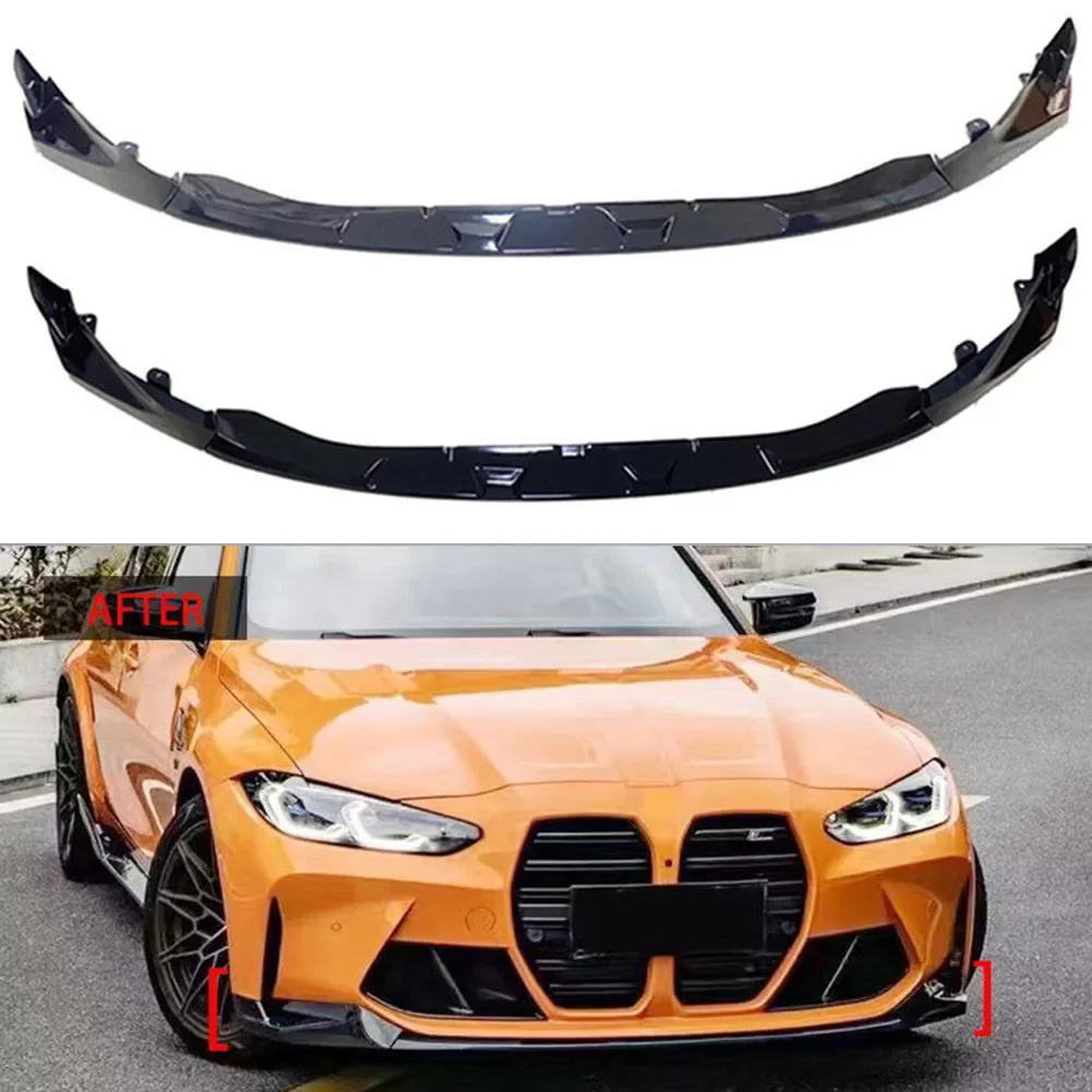 3 Stage Front Lip Spoiler Splitter M Performance For BMW G80 G82 G83 M3 M4 2021 2022 Glossy Black/Carbon Fiber Printed