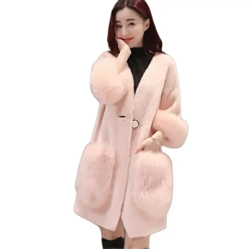 

Three Quarter Sleeve Winter New Temperament Imitation Furs Coat Girl Lamb-Like Mink Fur Loose Coats Loose Fashion Ladies Jacket