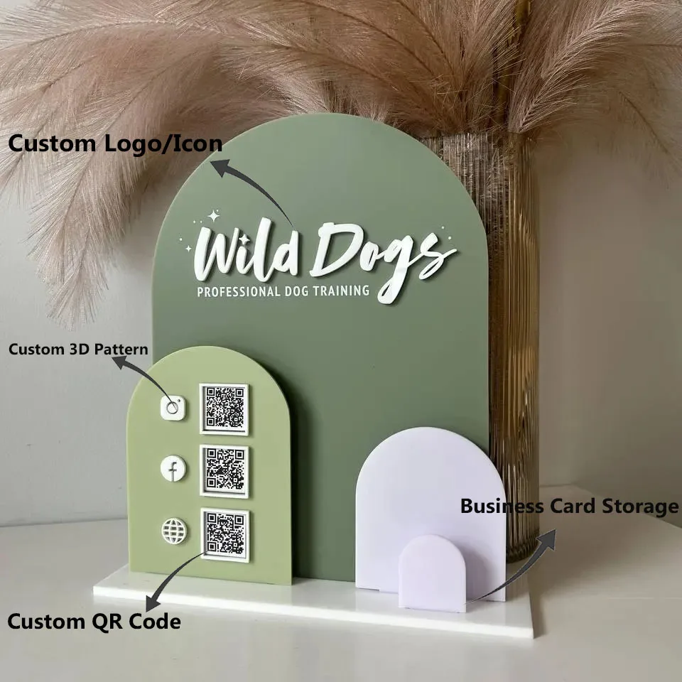 

Acrylic QR Code Desktop Stand With Business Card Holder Customizable Color Payment And Social Media QR Code Commercial Display