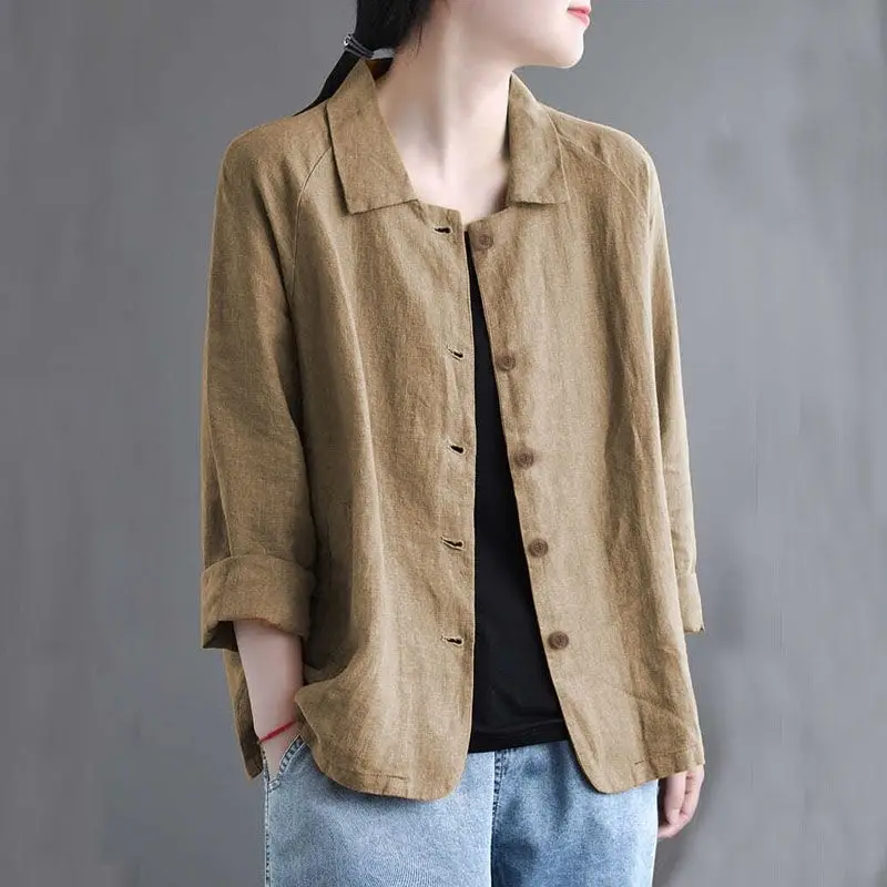 

Summer Cardigan Spring Vintage Solid Blouse Women Long Sleeve Lapel Neck Blusas Female Buttons Down Shirt Causal Tops