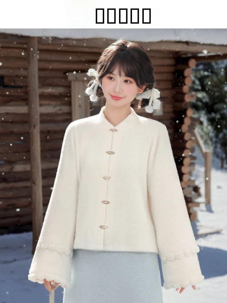 

Slimming Long Sve irt Women's Loose Fit Button Design Chinese Sle Inner Wear Winter Faion Casual Polyester Fiber