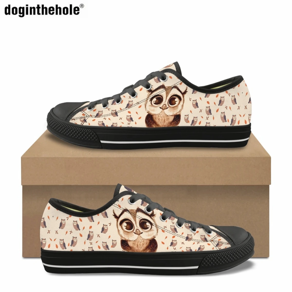 

Doginthehole Women's Summer Classic Sneakers Comfortable Low Top Canvas Shoes Cartoon Owl Pattern Print Popular Casual Flat Shoe