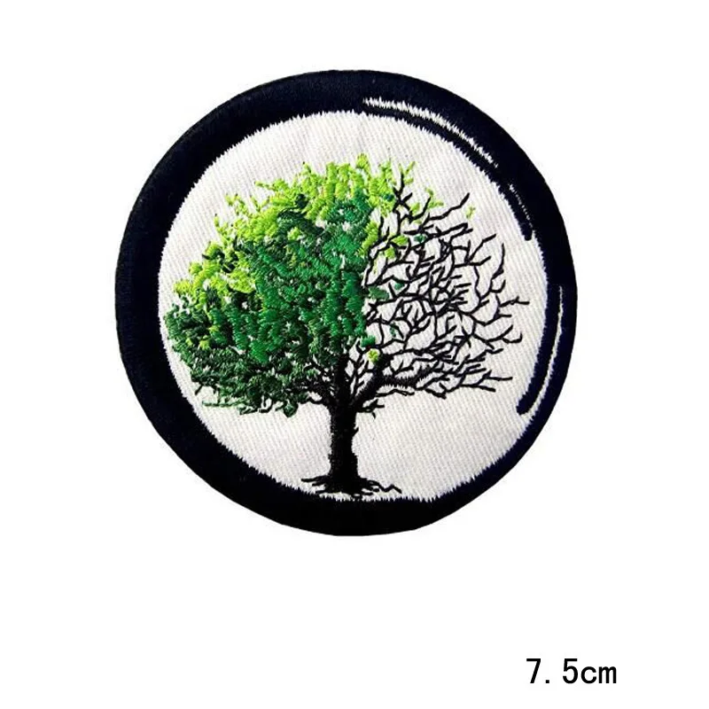 Round Landscape Mount Fuji Iron On Patches Embroidered Applique for Jacket Clothes Stickers Badge DIY Tree Apparel Accessories