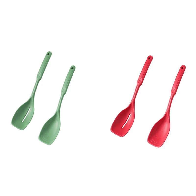 Silicone Cooking Spoon,Non-Stick Slotted And Solid Spoon Set With Deep Bolw And Measurement Mark, Kitchen Utensils