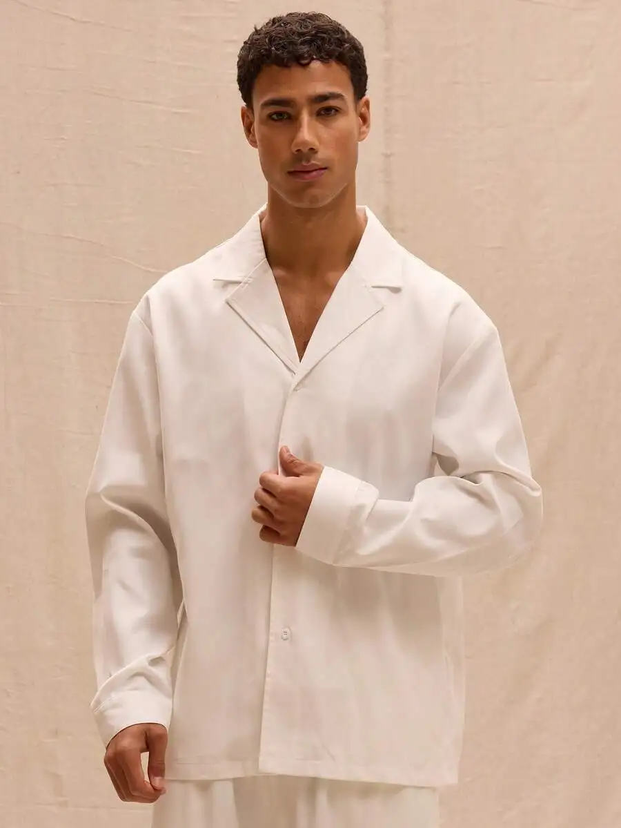 

Men's Minimalist Collared Shirt, Relaxed Fit, Cotton Blend, Spring Summer Casual Wear