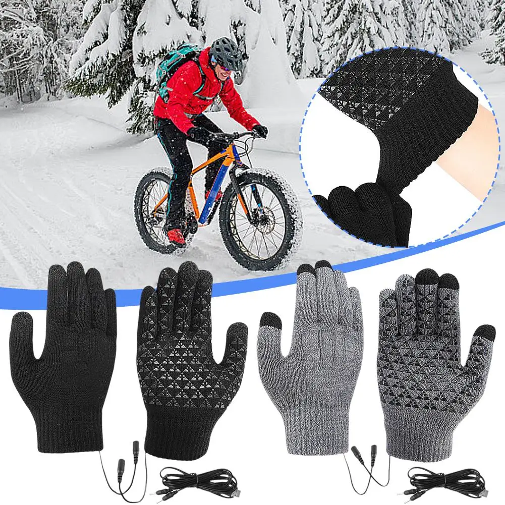 USB Electric Heated Gloves Touch Screen Gloves Non-Slip Thermal Knitting Mitts Thicken Winter Cycling Gloves for Men Women