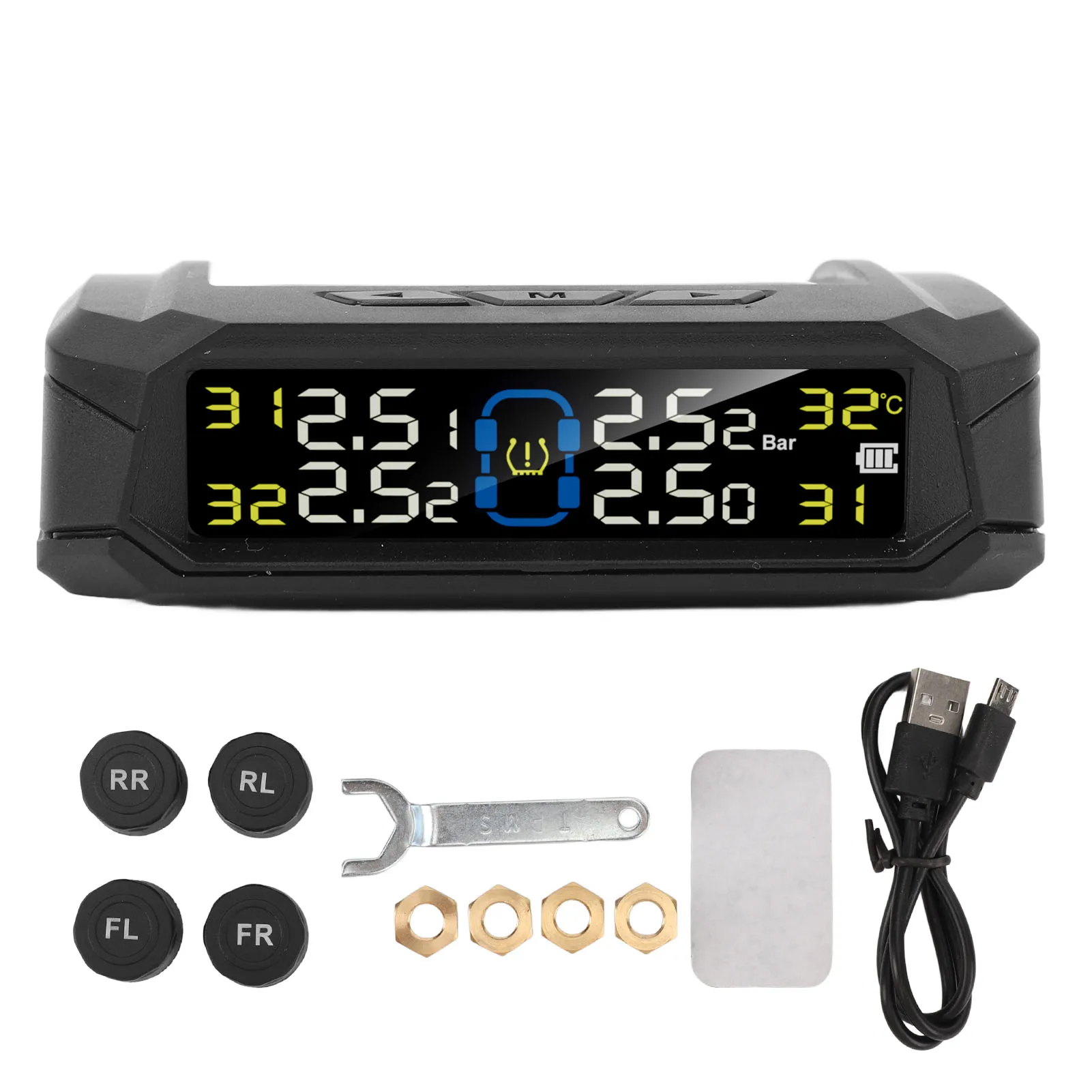 

Solar Powered TPMS, 4 External Sensors, LCD Display, Waterproof, Wireless Car Tire Pressure Monitoring System