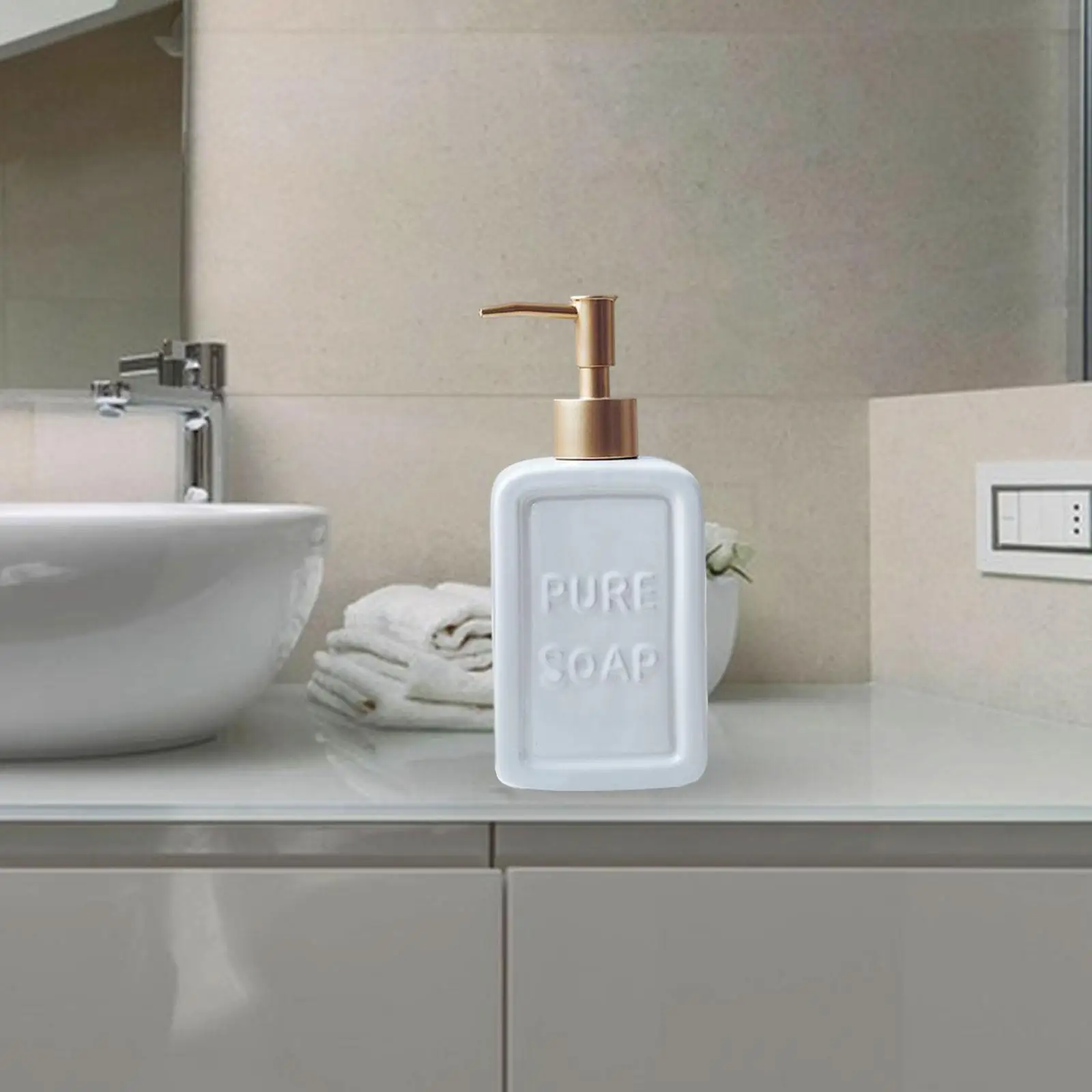 Matte Metal Pump Ceramic Soap Dispenser Bottle Refillable Liquid Holder for Kitchen Bathroom Sink