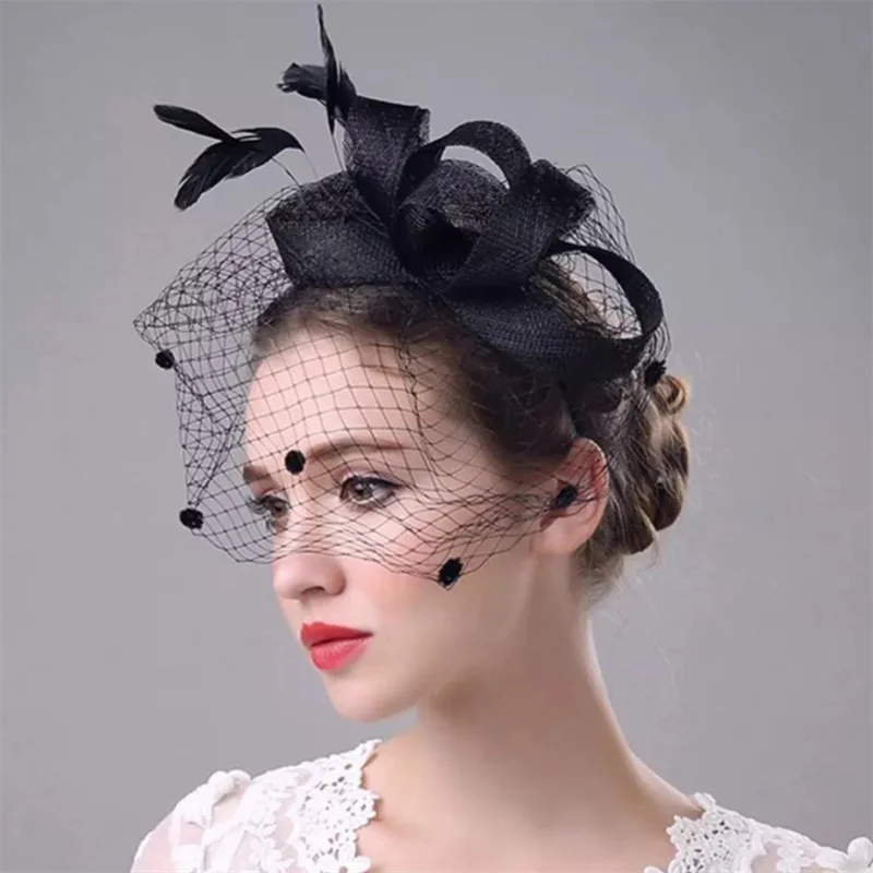 Bridal Net Birdcage Face Veils Wedding Party Feather Vintage Bridal Fascinators Hair Accessories Brides Blusher Vieil Headpiece