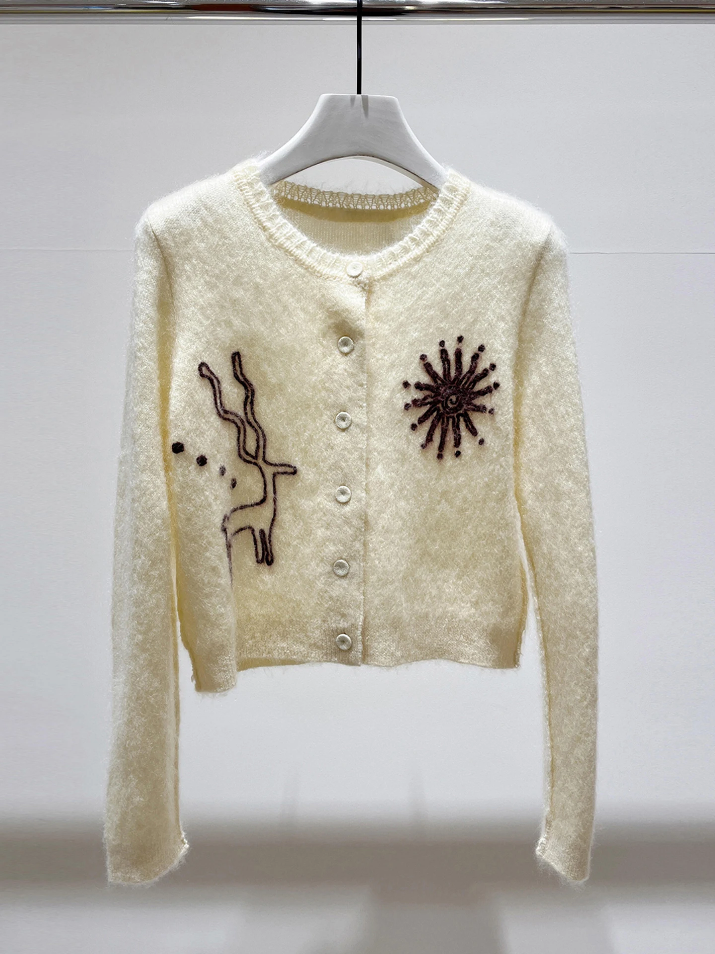 

Luxury Spring Knitted Sweater with Embroidery Cartoon Design Fashionable Commute Style Regular Fit Medium Softness Long Sleeve