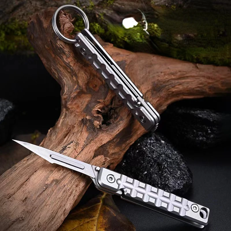 New Stainless Steel Folding Carving Art Knife Mini Bearing Key Interchangeable Surgical Blade Express Unboxing Knife