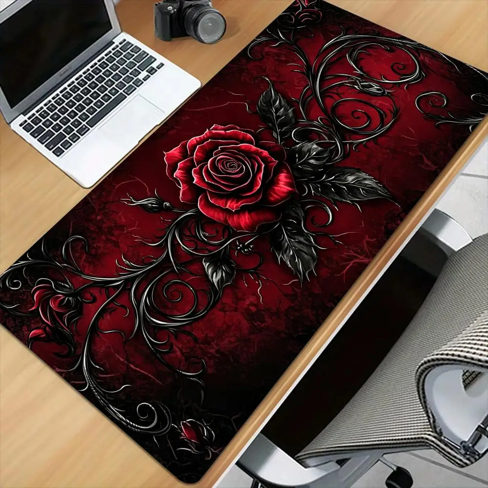 Dark red bright rose Mouse Pad Desk Mat with Stitched Edge XXL Mousepads Rubber Anti-slip Gamer Keyboard Rug Gaming Mats