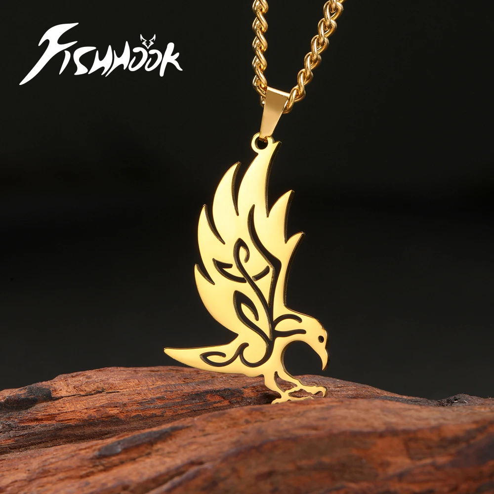 Fishhook Eagle Necklace Gift For Woman Man US America Chain Supernatural Amulet Gold Color Pendant Stainless Steel Jewelry