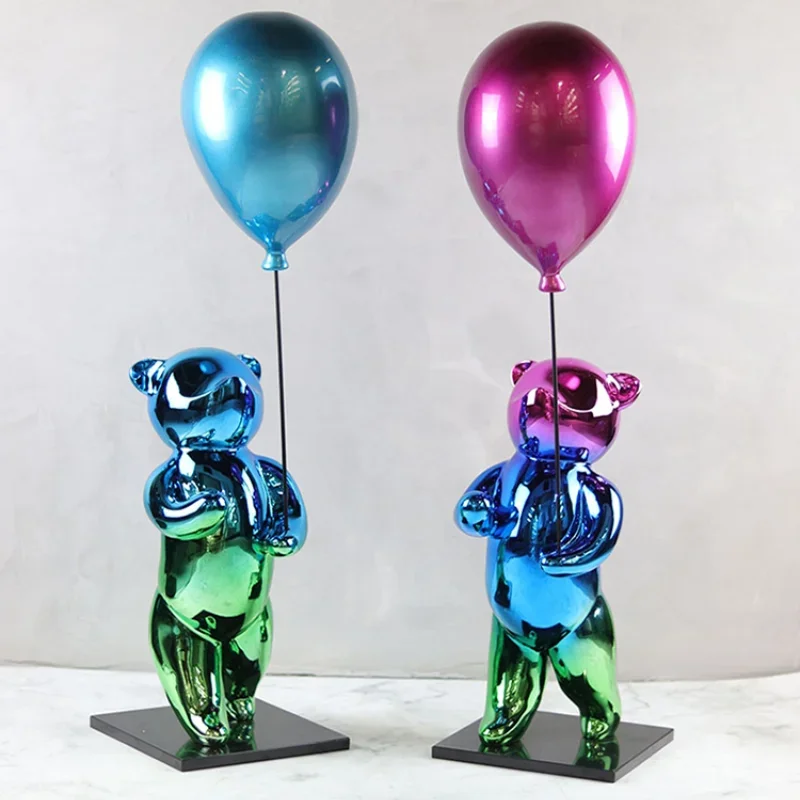 Modern Nordic Home Decor Creative Model Bear Balloon Resin Sculpture Ornaments Interior Figurines Cartoon Living Room Decoration