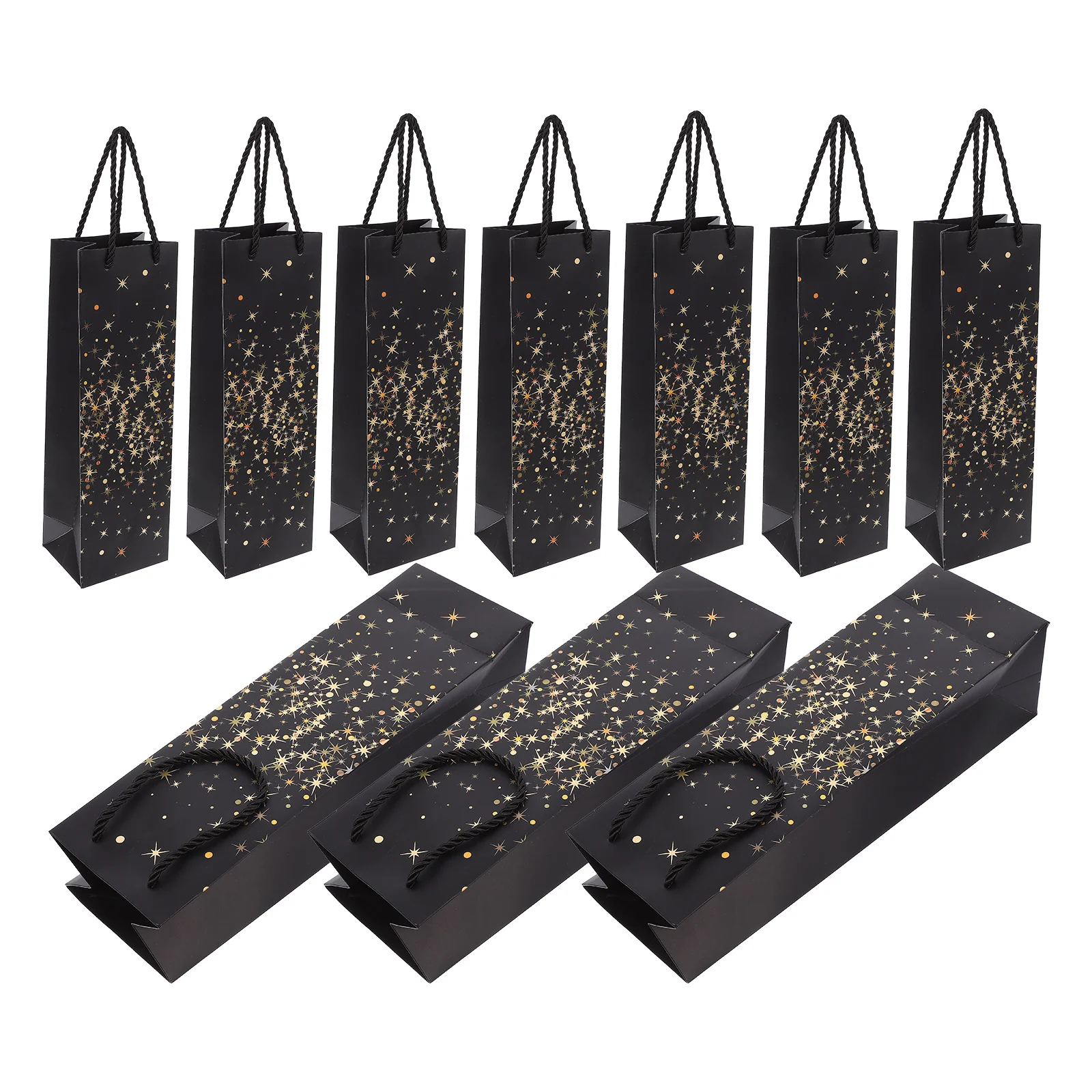 

10 Pcs Black Gold Foil Gift Bags for Bottles Birthday Christmas Party Tote Paper Bag Set Lightweight Sturdy Foldable