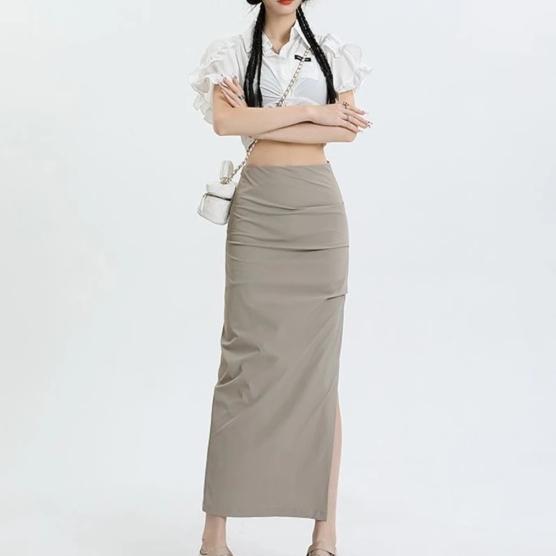 تنورة امرأة ملابس الشارع الشهير التنانير الطويلة النحيفة للنساء تنورة عالية الجودة غير المتماثلة امرأة 2025 الاتجاه عالية الخصر بدلة طويلة التنانير #5