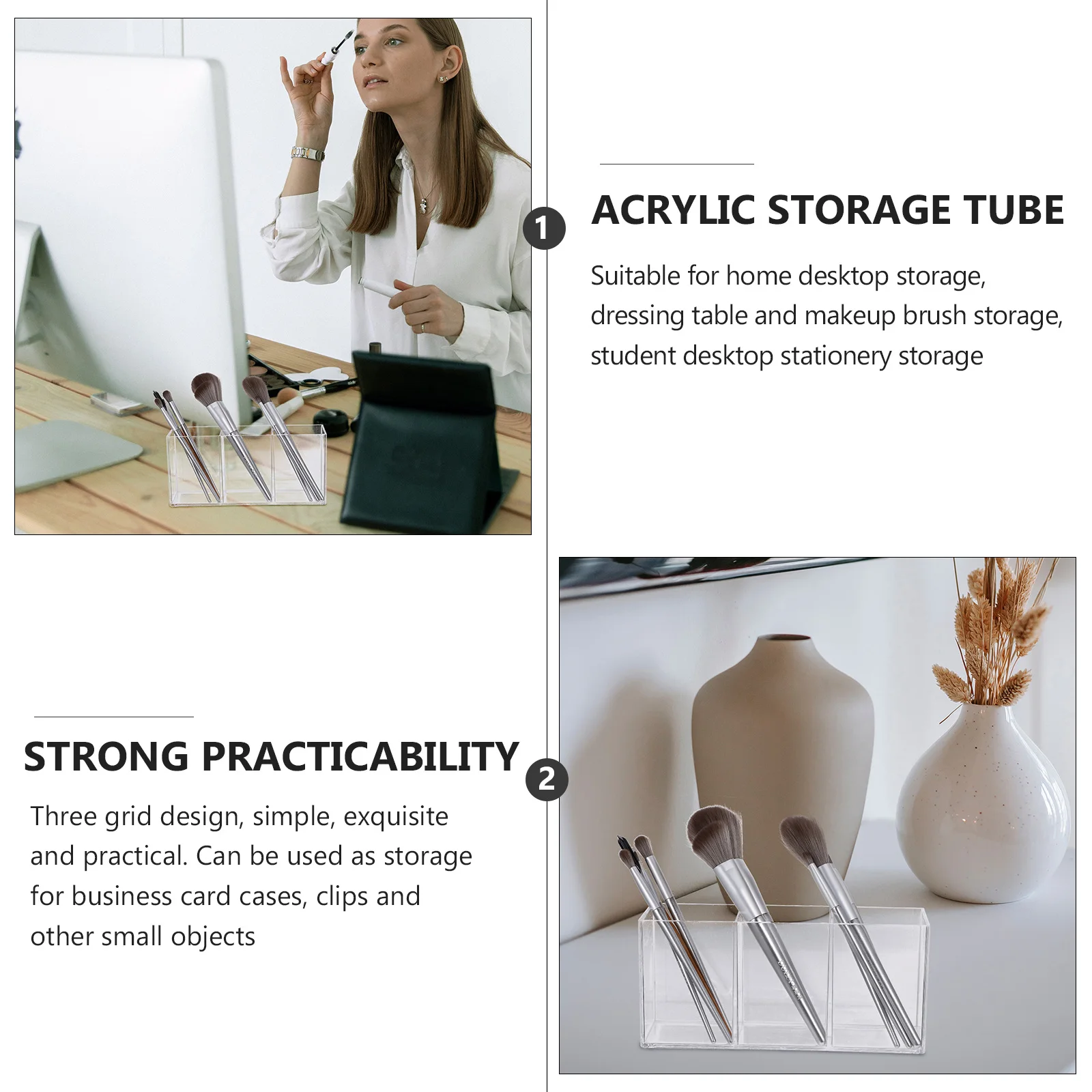 

1pc Brush Holder Pen Holder Desk Organizer Stationery Storage Bucket Makeup Brush Canister Lipstick Case