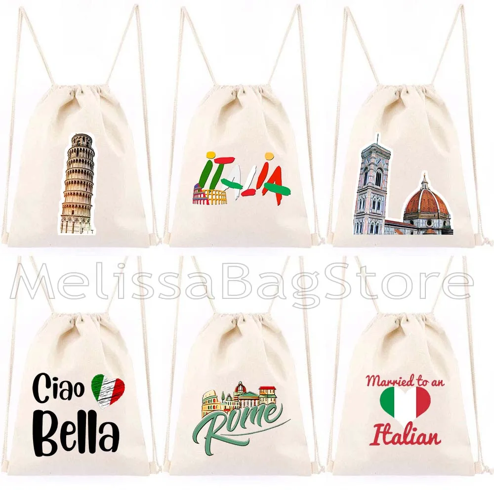 

Ciao Bella Italian Flag Duomo Florence Italia Rome Pisa Map Heart Italy Gift Canvas Drawstring Bag Soccer Backpack Gym Sackpack