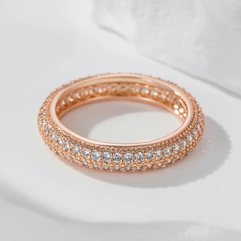 Kinel Hot Fashion Shiny Natural Zircon Full Circle Rings For Women 585 Rose Gold Color Classic Wedding Bride Daily Fine Jewelry