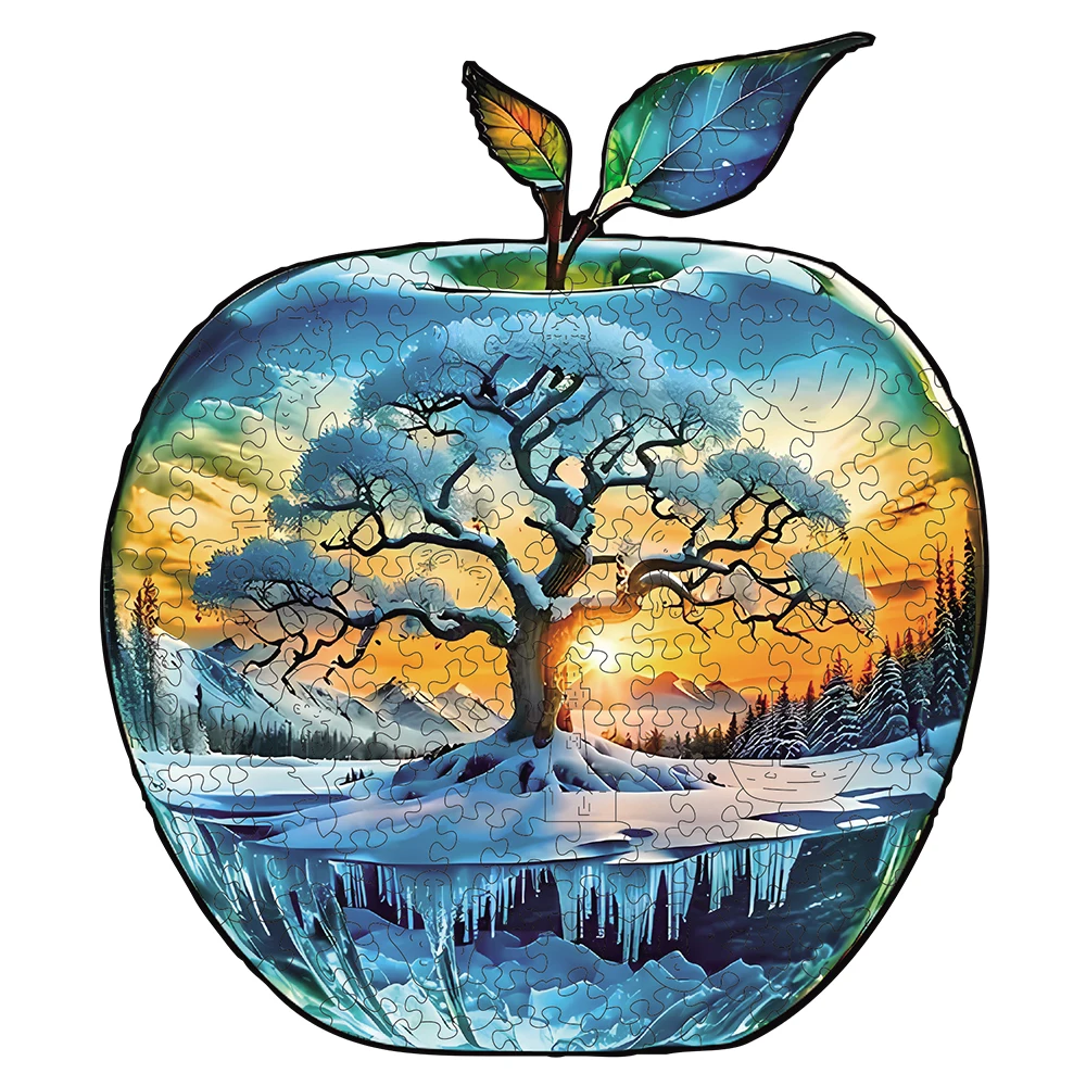 

Деревянная головоломка с рисунком яблока, ледяной и снежным миром, игрушки-головоломки высокой сложности, рождественские праздничные подарки на Хэллоуин, домашний декор