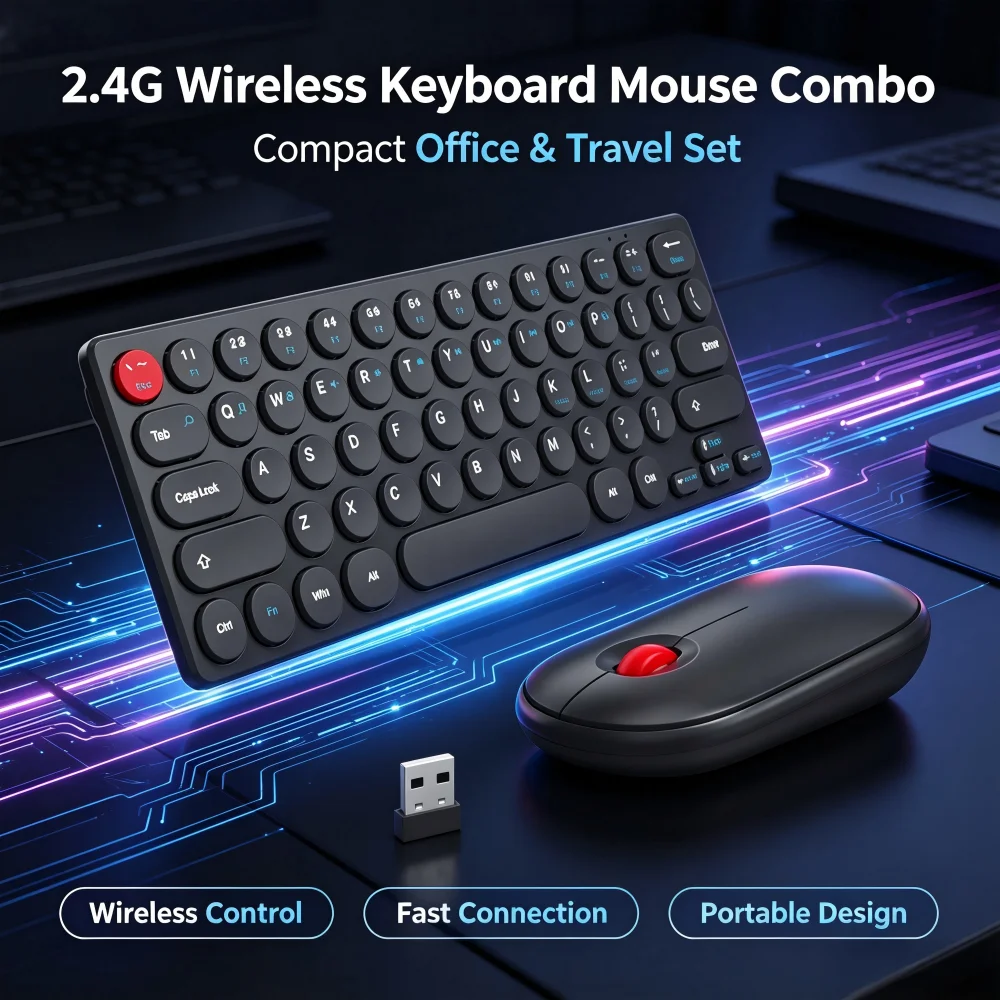 64 Keys 2.4G Wireless Keyboard Mouse Combo Portable Gradient Keyboard & Mouse Set USB Receiver For Laptop Desktop PC Office Work