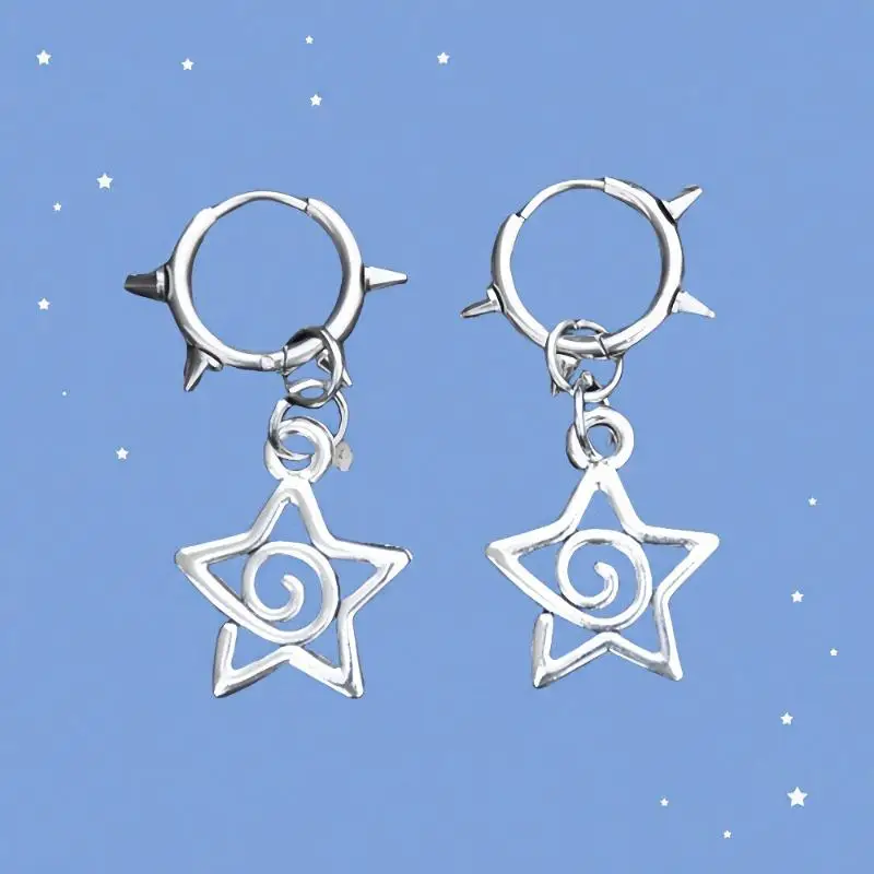Korean Fashion Stainless Steel Star Swirl Earrings Gothic Charms Rivet Earrings For Women Punk Grunge Jewelry Vintage Accessorie