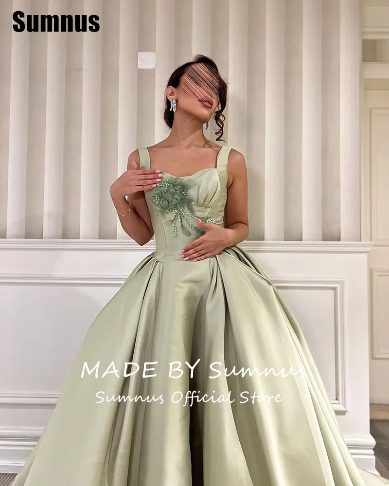 SUMNUS Elegant Green A-Line Evening Light Green Dress Flower Floor-Length Celebrity Dresses Formal Gowns Women 2025 Customized