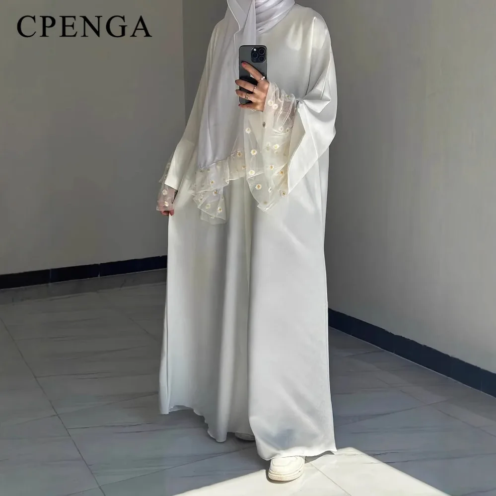 فستان عباية دبي مطرز صيفي فاخر للنساء سترة إسلامية متواضعة أنيقة بأكمام من الدانتيل قفطان إسلامي تركي