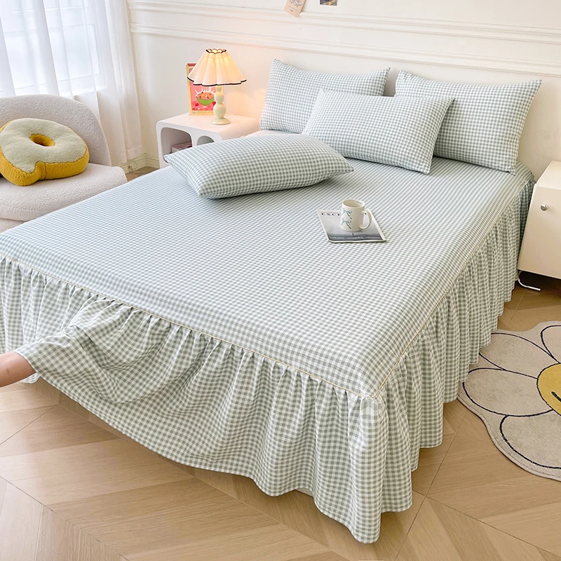 1pc Skin-friendly Bed Skirt Simple Style Bedspread Ruffles Bed Cover Girls Boys Mattress Protector 침대스커트 (No Pillowcase)