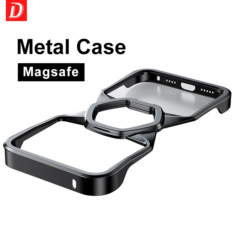 

Metal Bumper Magsafe Magnetic Stand Phone Case For iPhone 15 14 Pro Max 15Pro 14Pro Aluminum Alloy Removable Hollow Shell Cover