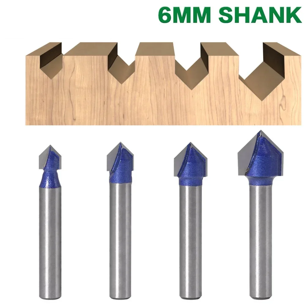 1pc 1/4 6mm ShankProfes 90 Degree V Groove Bit 1/4″5/16″3/8″1/2″ Engraving Solid Router Bit Carbide Milling Cutter Wood Drilling