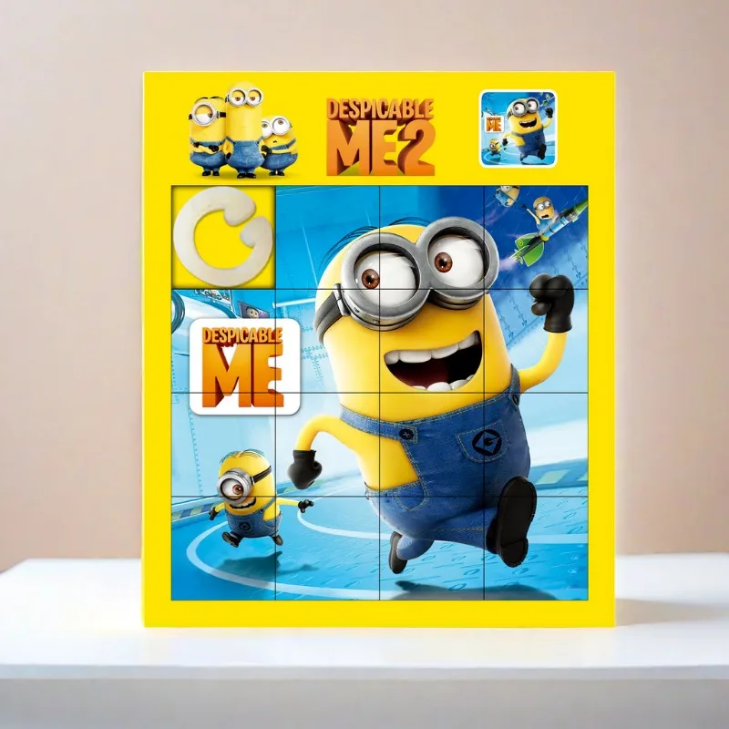 Minions Puzzle Plastic Moving Sliding Toy Cartoon Kids Puzzle Kindergarten School Children Gifts Cute Anime Kids Games Puzzle