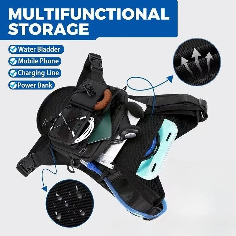 Tactical Chest Bag Vest Multi-Pocket Sports Running Vest for Men Women, Cycling Hydration Pack Hiking Fishing Travel Accessory