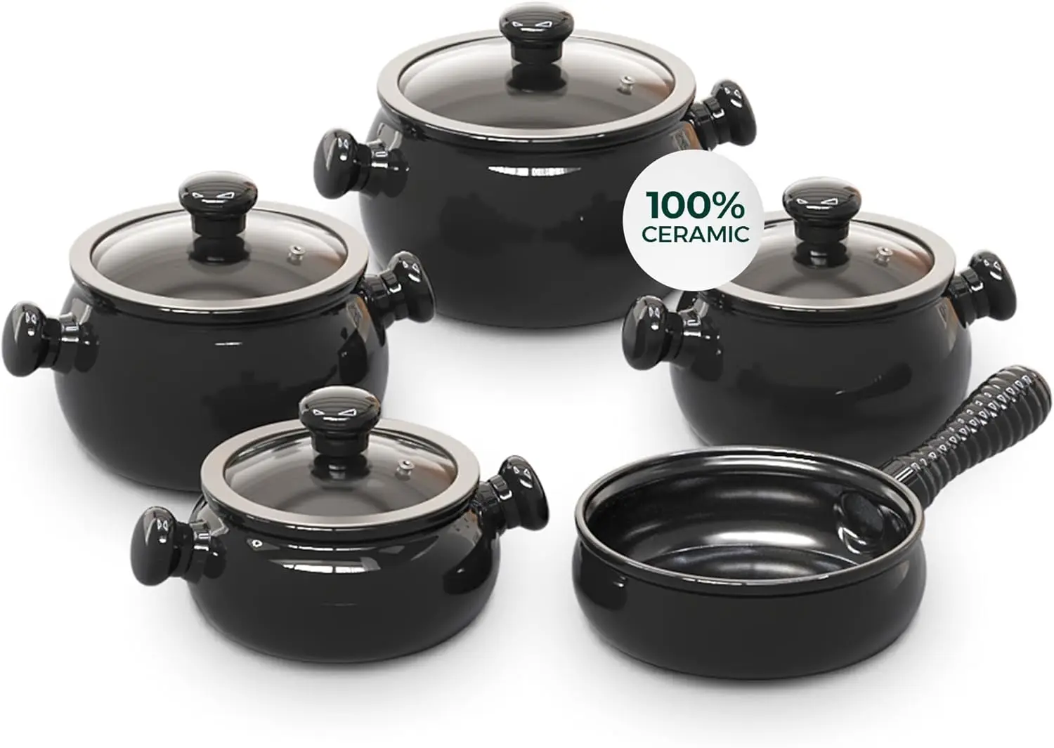 

100% Ceramic, Non-Toxic, Healthy, Long-lasting, Lightweight Cookware Set - Oven Safe Up to 1200ºF, Dishwasher Safe - PFAS, PTFE,